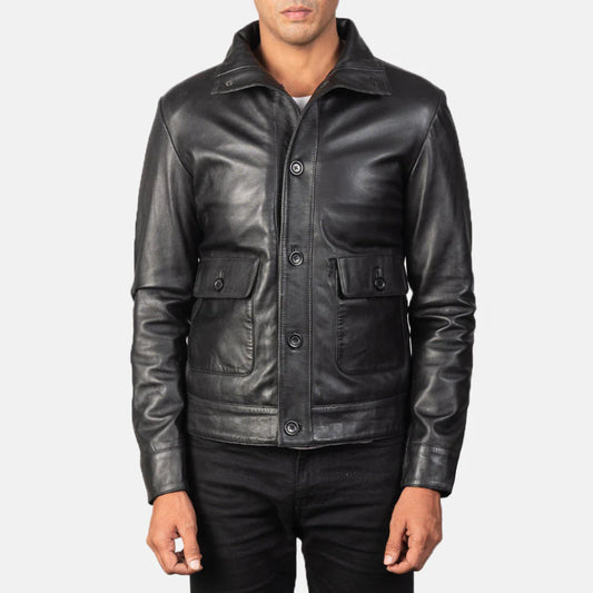 Columbus Real Leather Bomber Jacket for Men – Sleek Black Outerwear