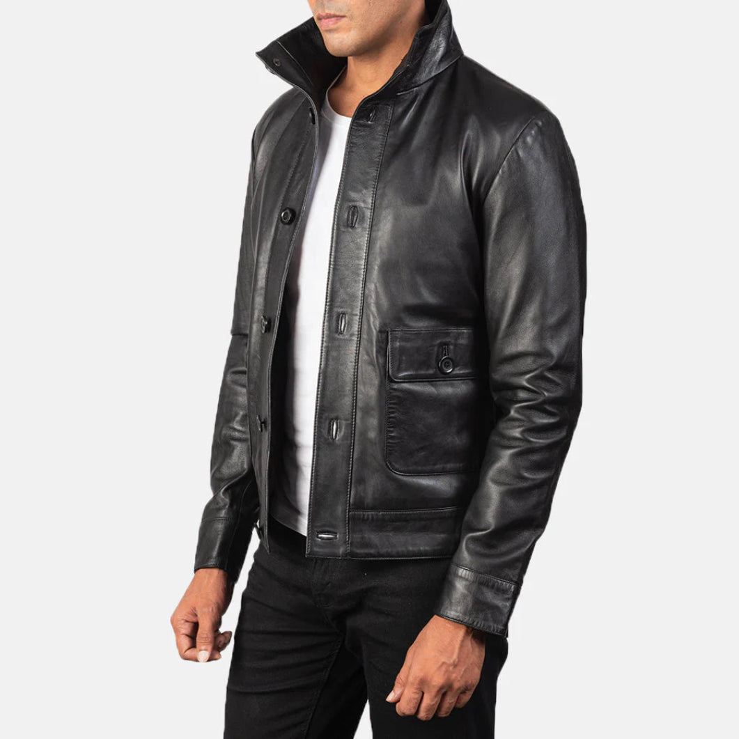 Columbus Real Leather Bomber Jacket for Men – Sleek Black Outerwear
