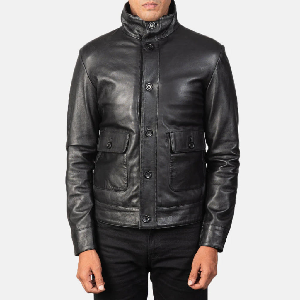 Columbus Real Leather Bomber Jacket for Men – Sleek Black Outerwear