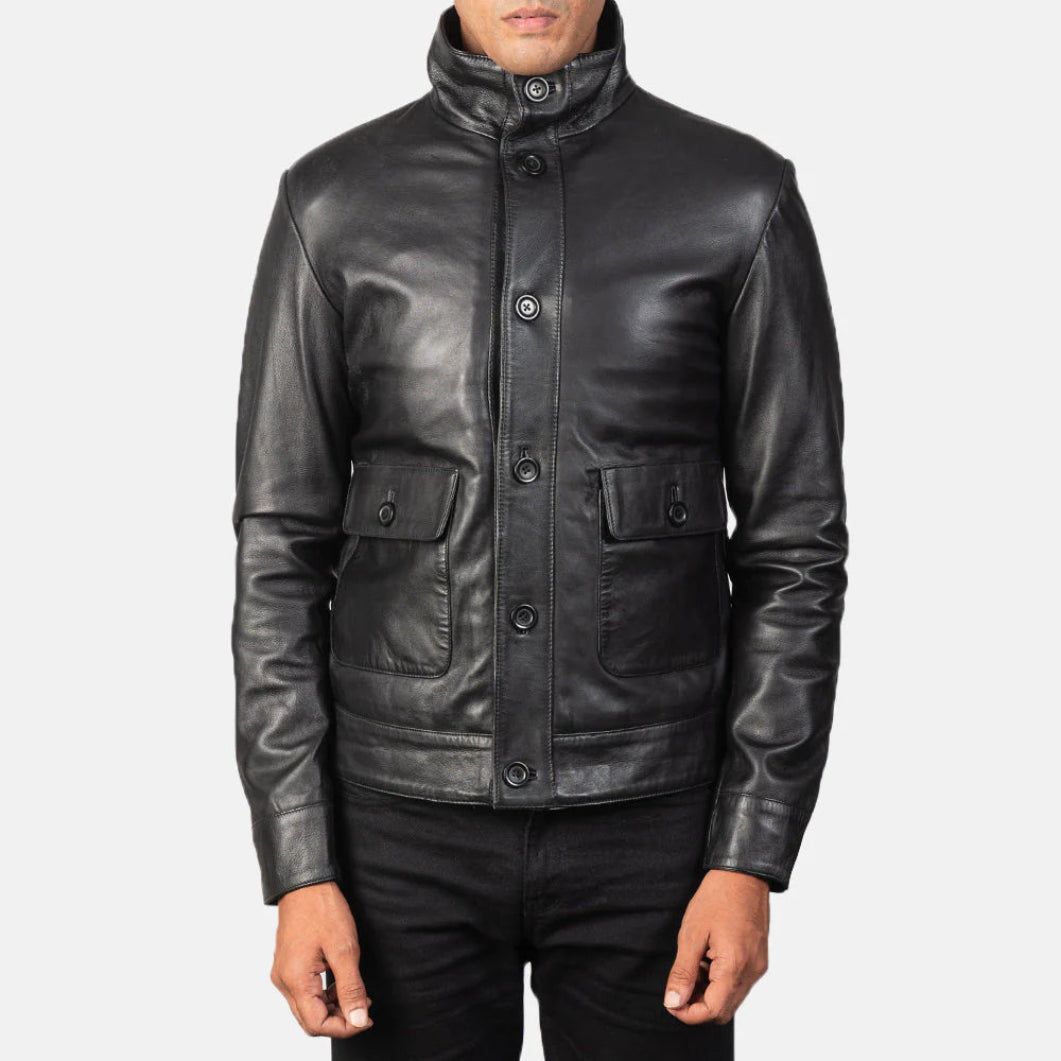 Columbus Real Leather Bomber Jacket for Men – Sleek Black Outerwear