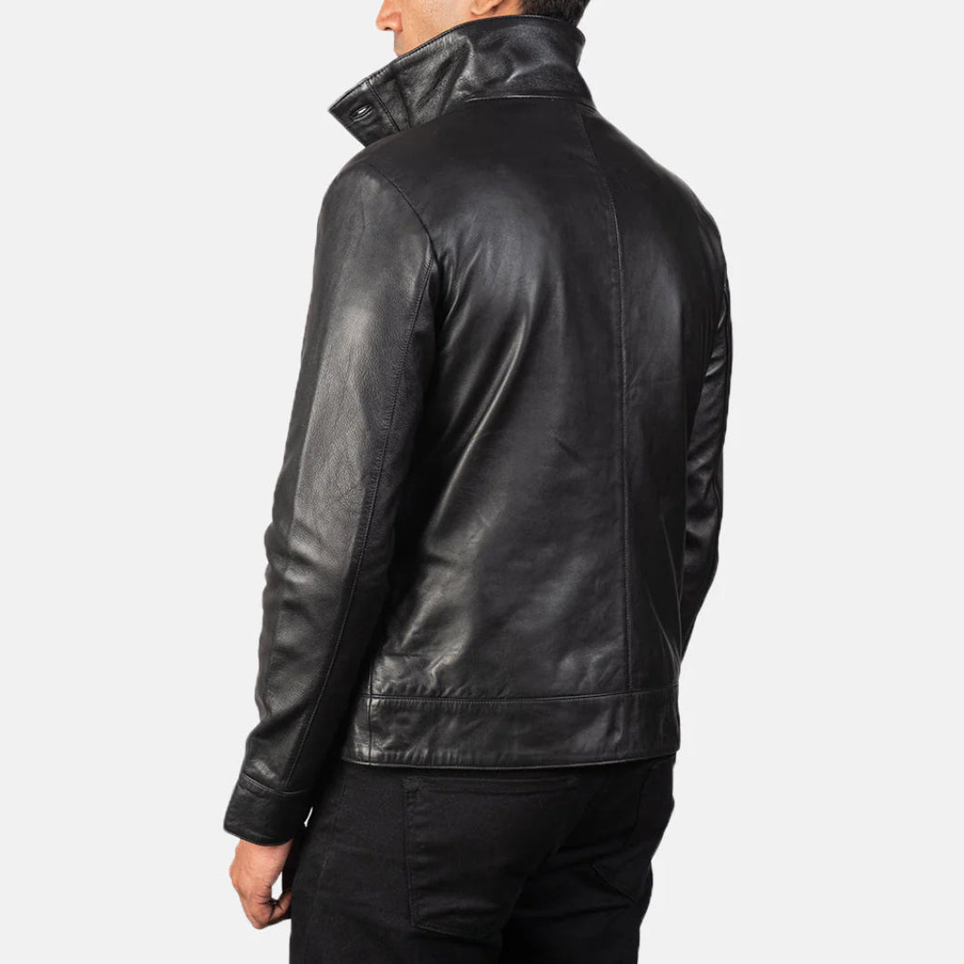 Columbus Real Leather Bomber Jacket for Men – Sleek Black Outerwear