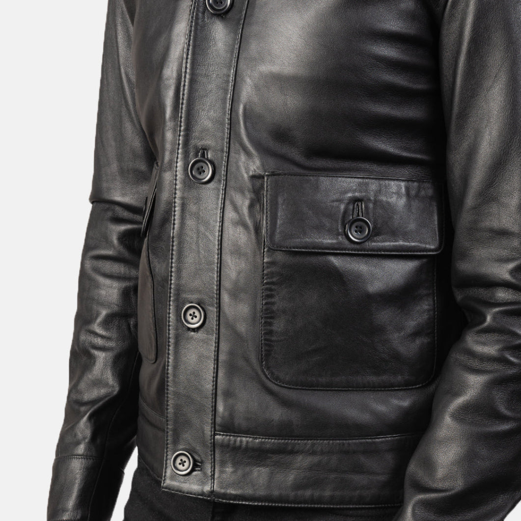 Columbus Real Leather Bomber Jacket for Men – Sleek Black Outerwear