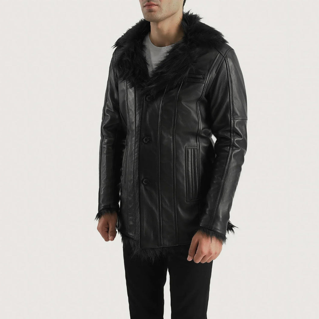 Mens Furcliff Black Leather Trench Coat – Classic Outerwear