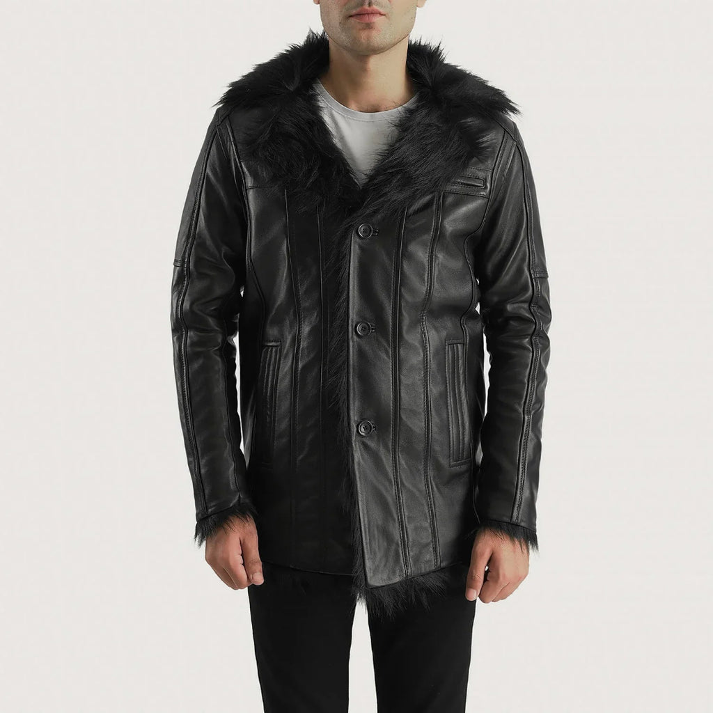 Mens Furcliff Black Leather Trench Coat – Classic Outerwear