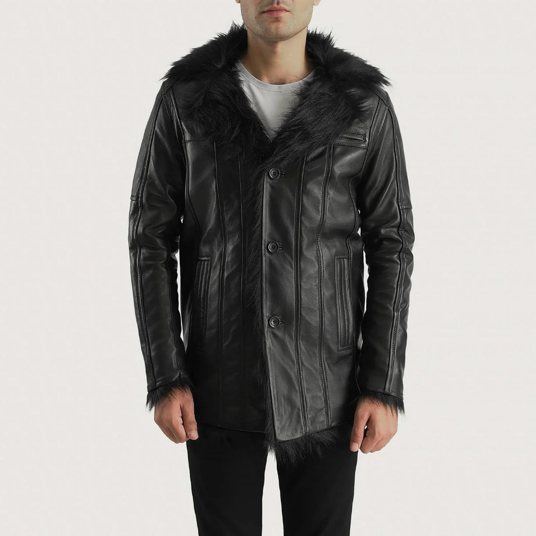 Mens Furcliff Black Leather Trench Coat – Classic Outerwear
