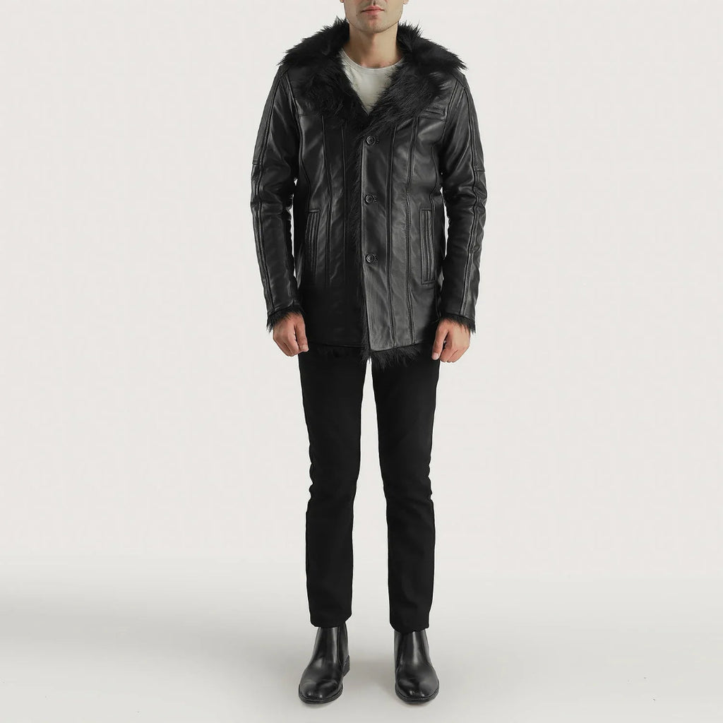 Mens Furcliff Black Leather Trench Coat – Classic Outerwear