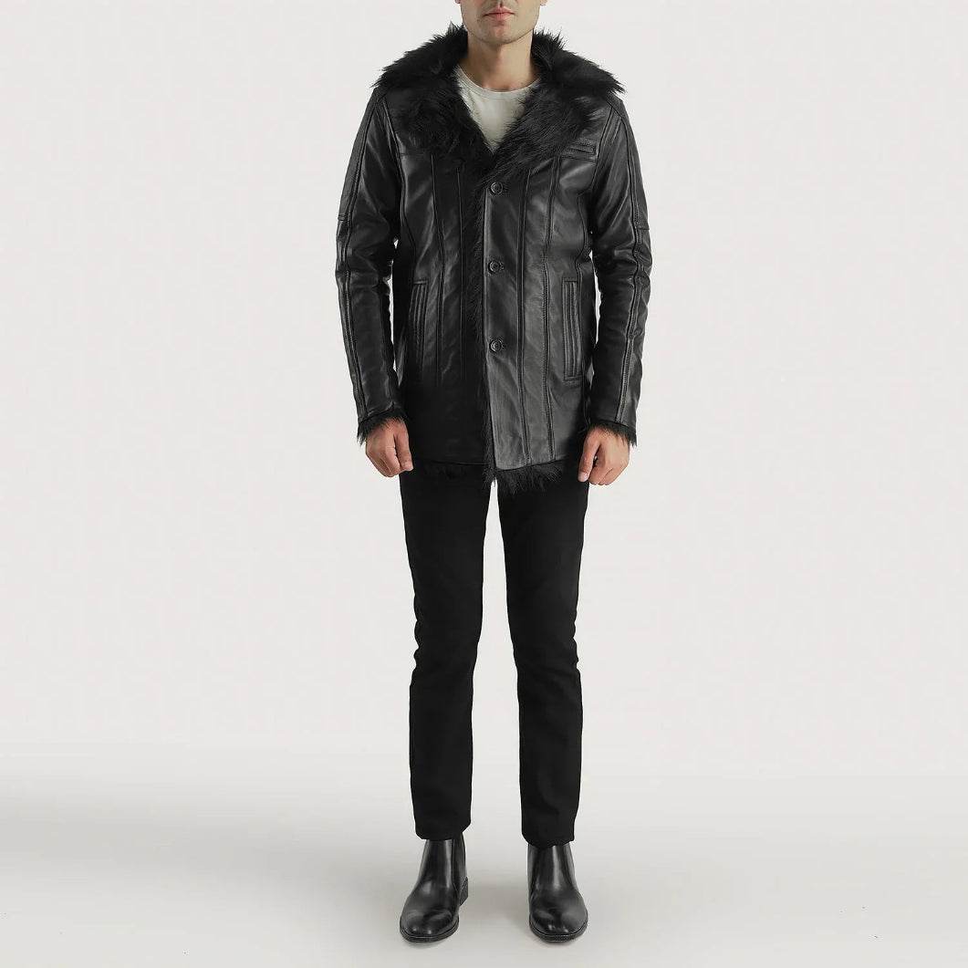 Mens Furcliff Black Leather Trench Coat – Classic Outerwear