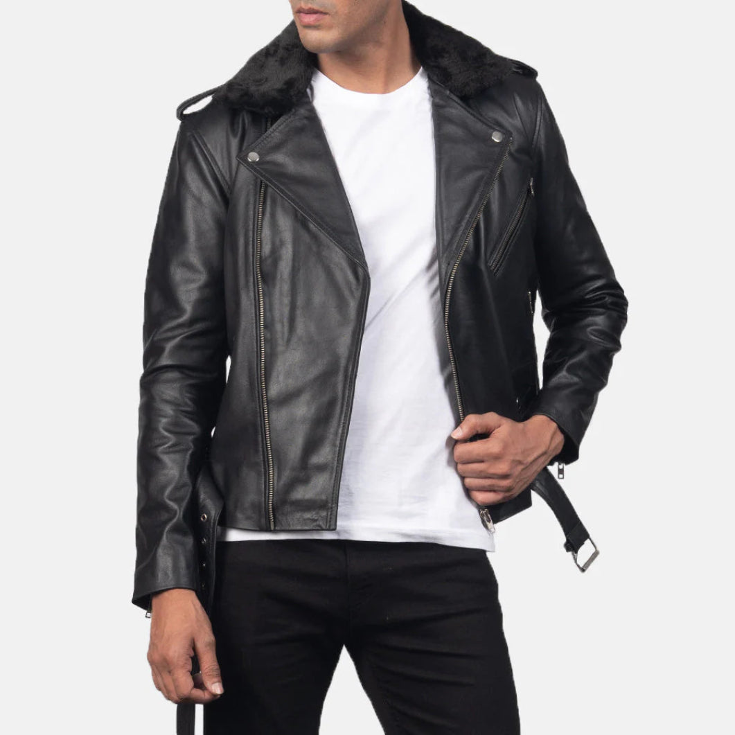 Furton Black Leather Moto Jacket – Timeless Biker Look for Men