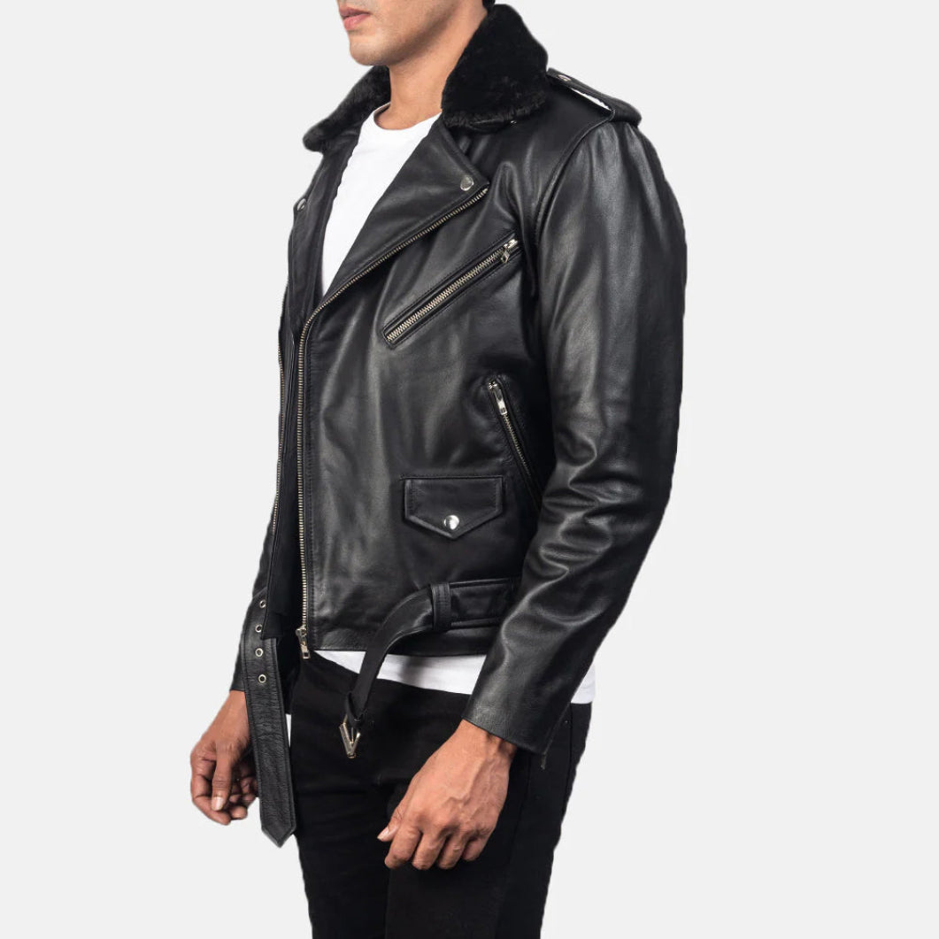 Furton Black Leather Moto Jacket – Timeless Biker Look for Men