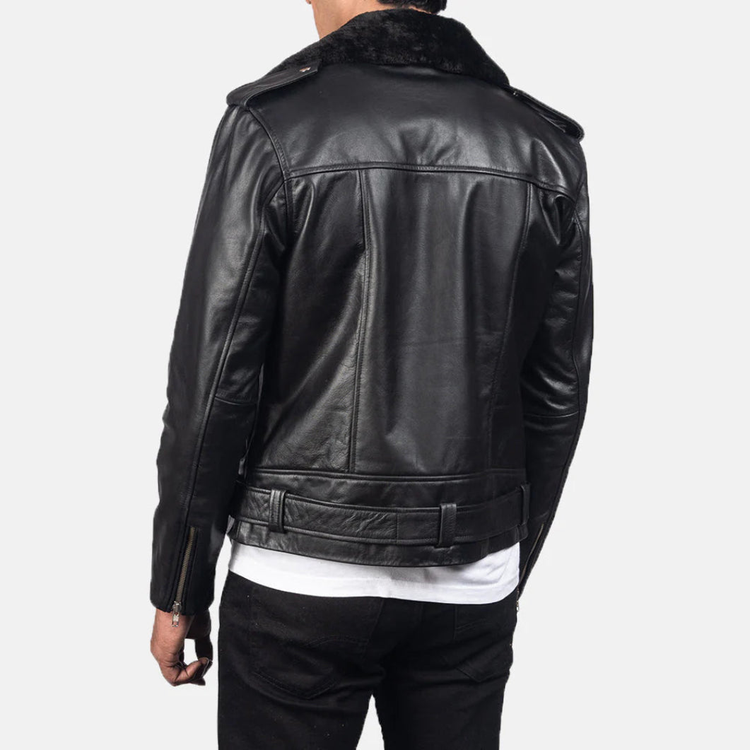 Furton Black Leather Moto Jacket – Timeless Biker Look for Men