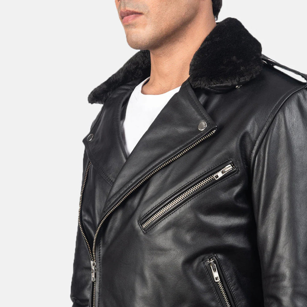 Furton Black Leather Moto Jacket – Timeless Biker Look for Men