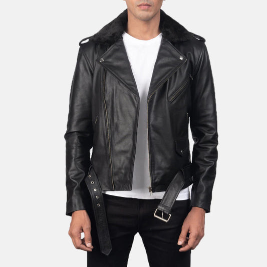 Furton Black Leather Moto Jacket – Timeless Biker Look for Men