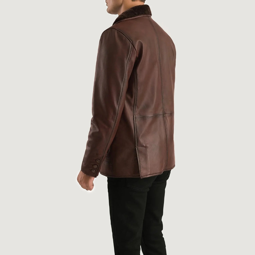 Men’s Rocky Brown Leather Coat with Fur – Warm & Stylish Cold Weather Wear