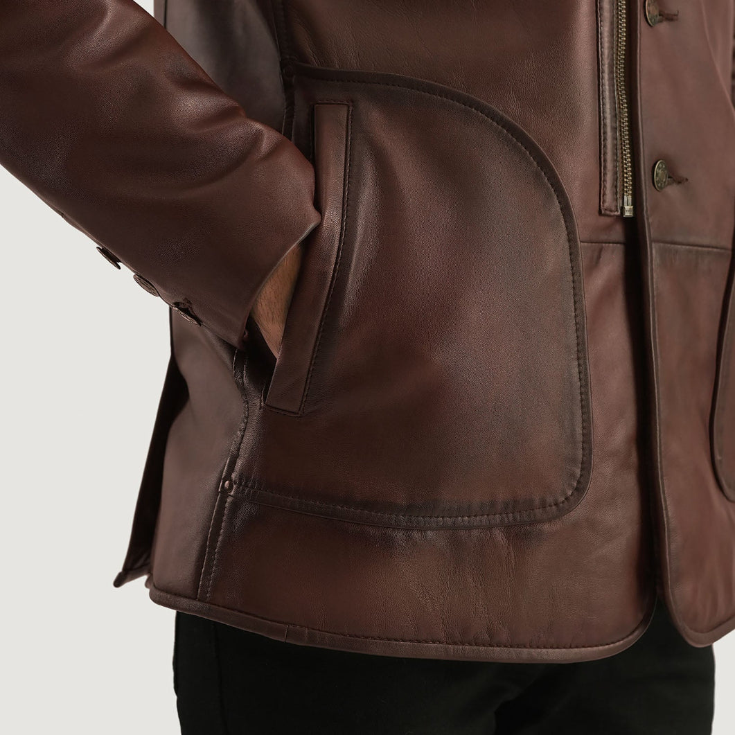 Men’s Rocky Brown Leather Coat with Fur – Warm & Stylish Cold Weather Wear