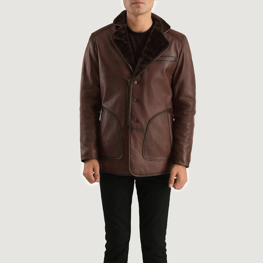 Men’s Rocky Brown Leather Coat with Fur – Warm & Stylish Cold Weather Wear