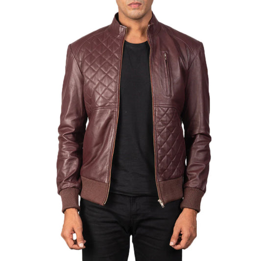 Moda Maroon Bomber Jacket – Classic Fit in Real Leather for Men