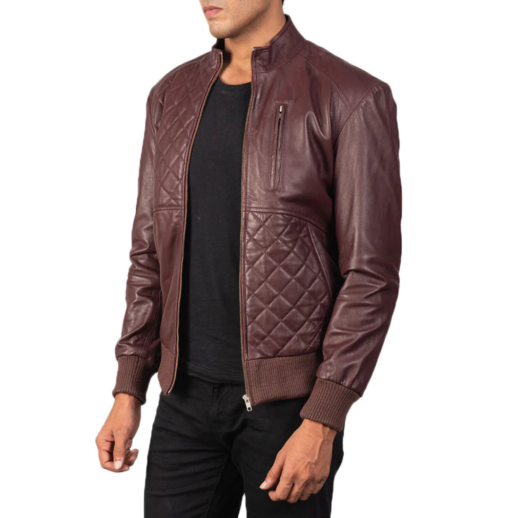 Moda Maroon Bomber Jacket – Classic Fit in Real Leather for Men