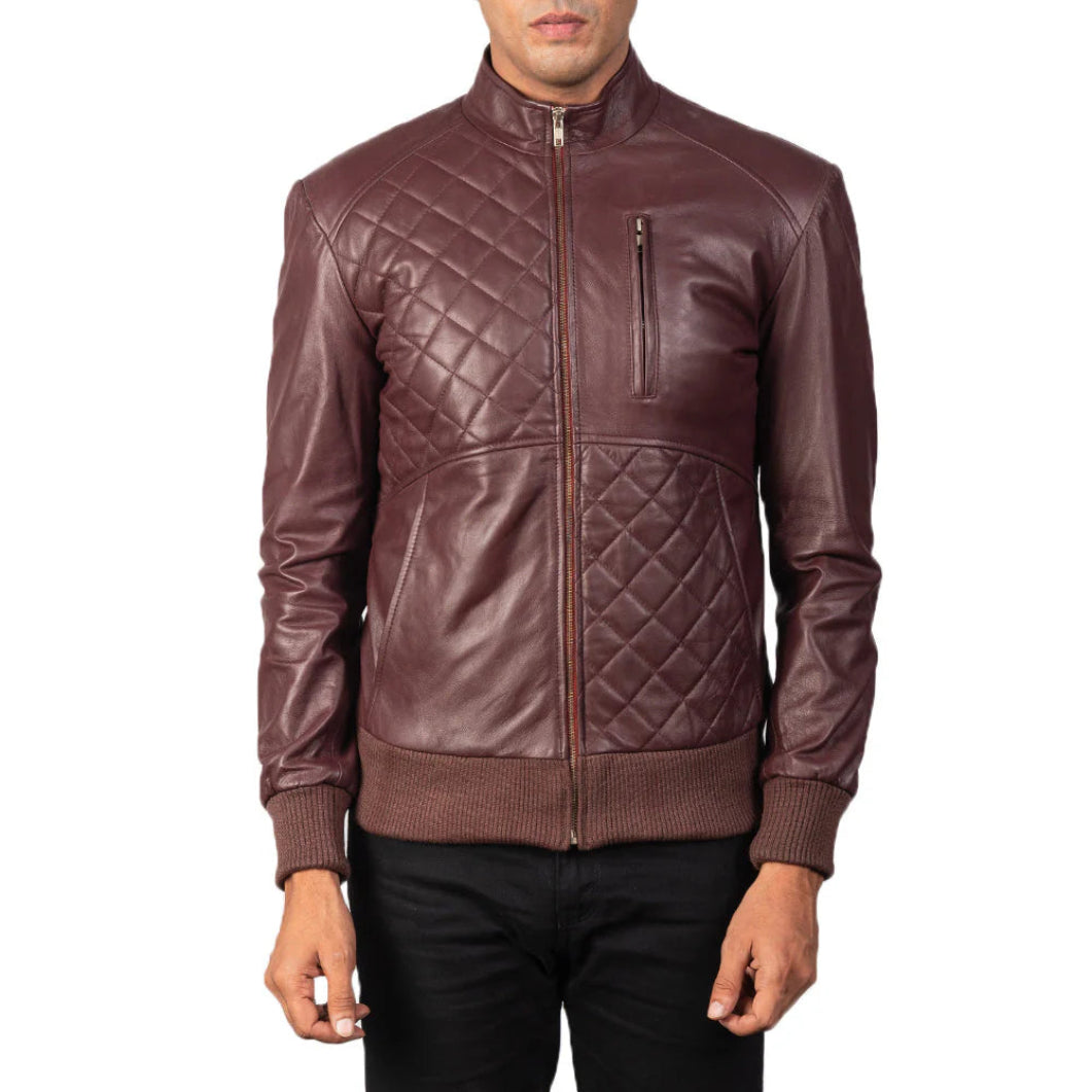 Moda Maroon Bomber Jacket – Classic Fit in Real Leather for Men