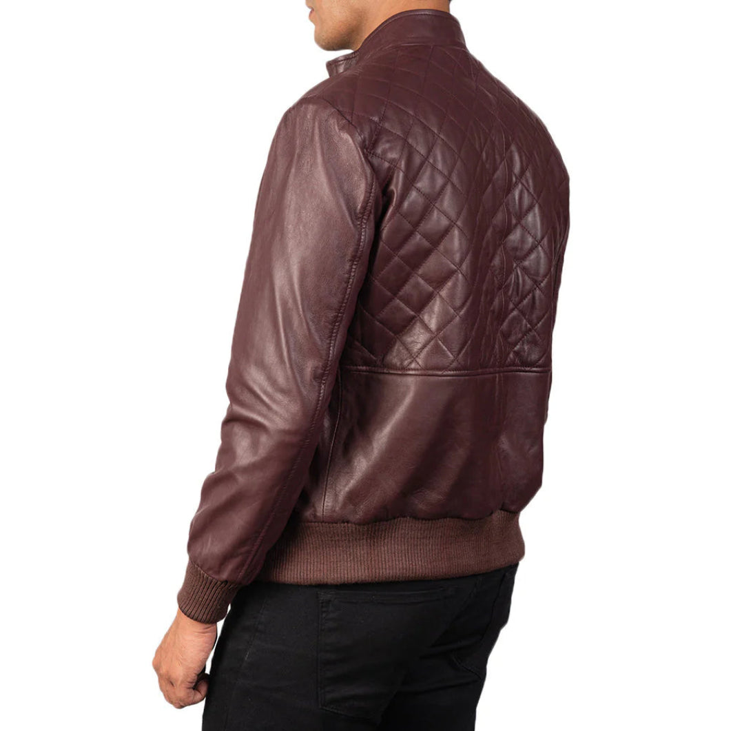 Moda Maroon Bomber Jacket – Classic Fit in Real Leather for Men