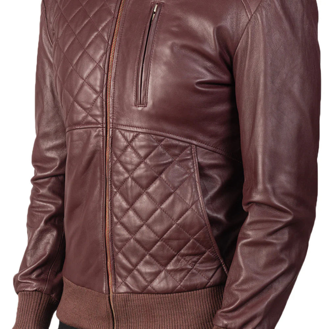 Moda Maroon Bomber Jacket – Classic Fit in Real Leather for Men