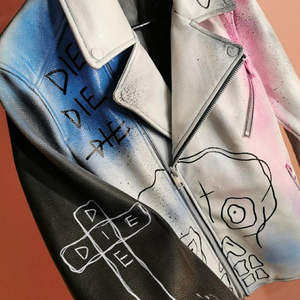 Lil Peep Never Say Die Hand Painted Leather Jacket