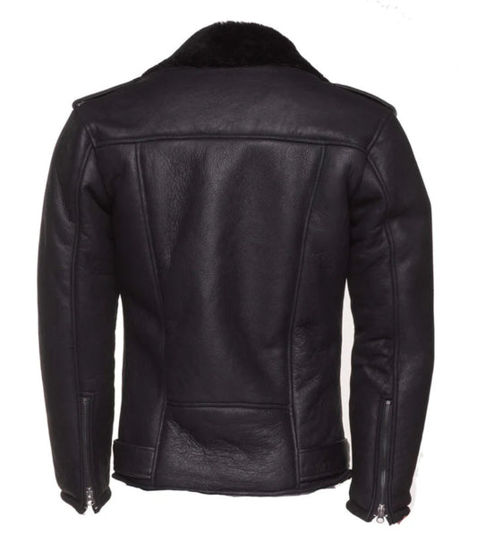 Black on Black Shearling Biker Jacket – Sleek All-Black Winter Outerwear
