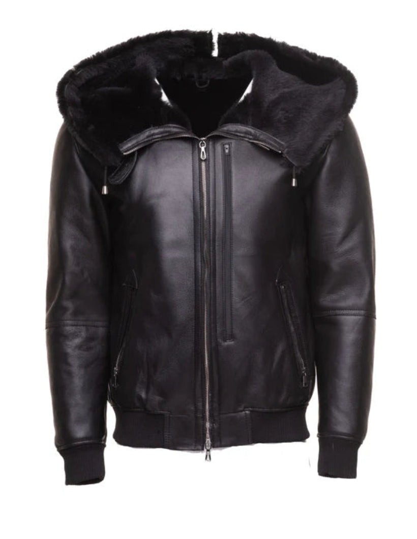 Gregos Shearling Varsity Jacket – Premium Sheepskin with Big Hoodie