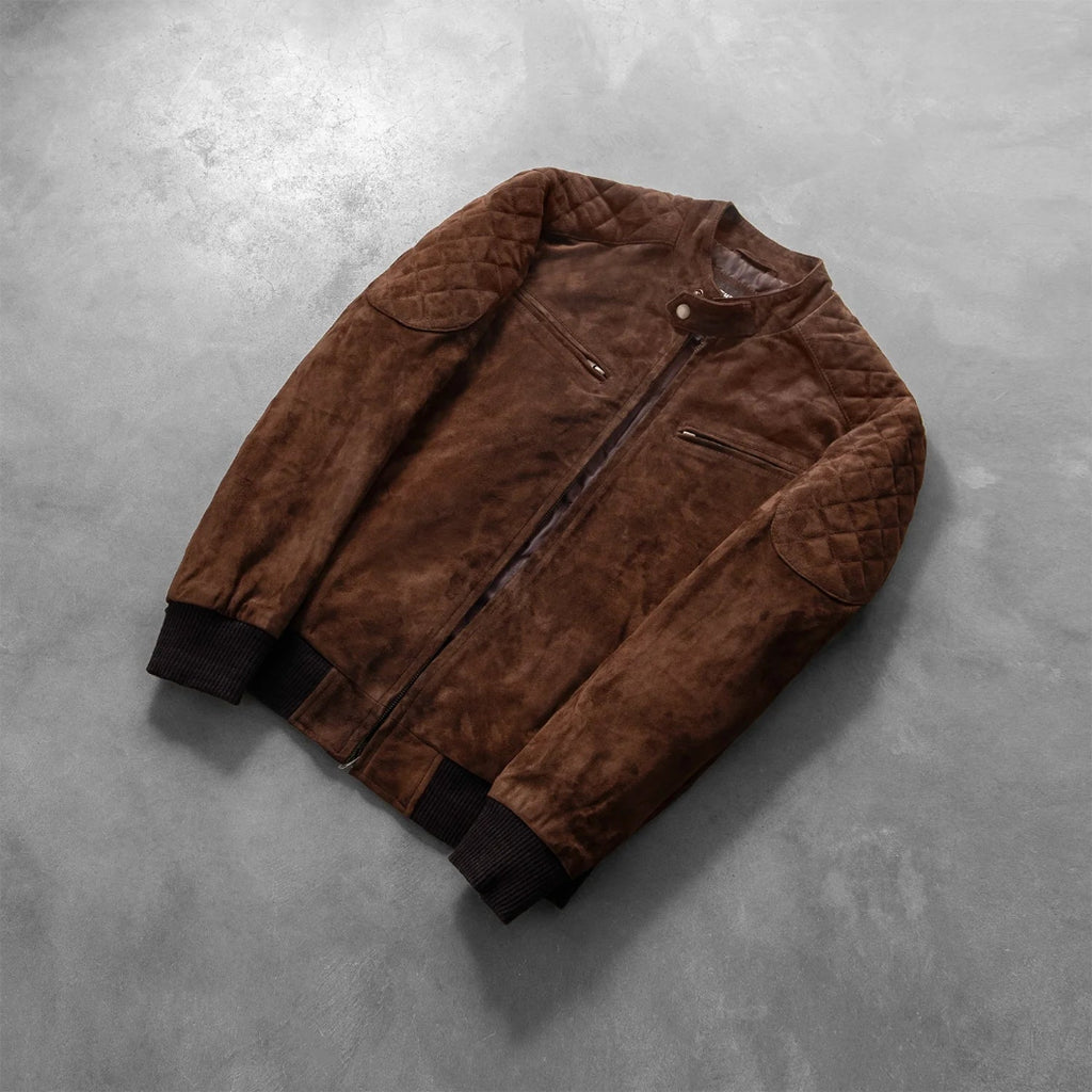 Sven Mocha Suede Leather Bomber Jacket for Men – Classic Military Style Outerwear