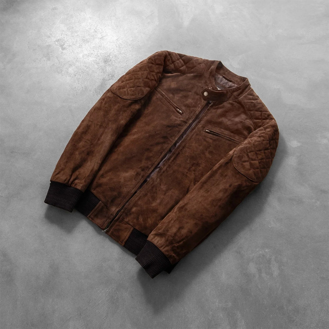 Sven Mocha Suede Leather Bomber Jacket for Men – Classic Military Style Outerwear