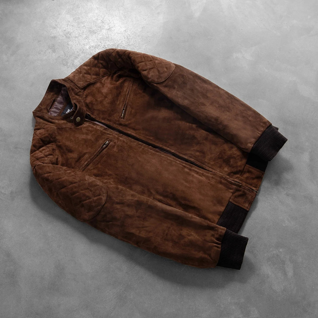 Sven Mocha Suede Leather Bomber Jacket for Men – Classic Military Style Outerwear