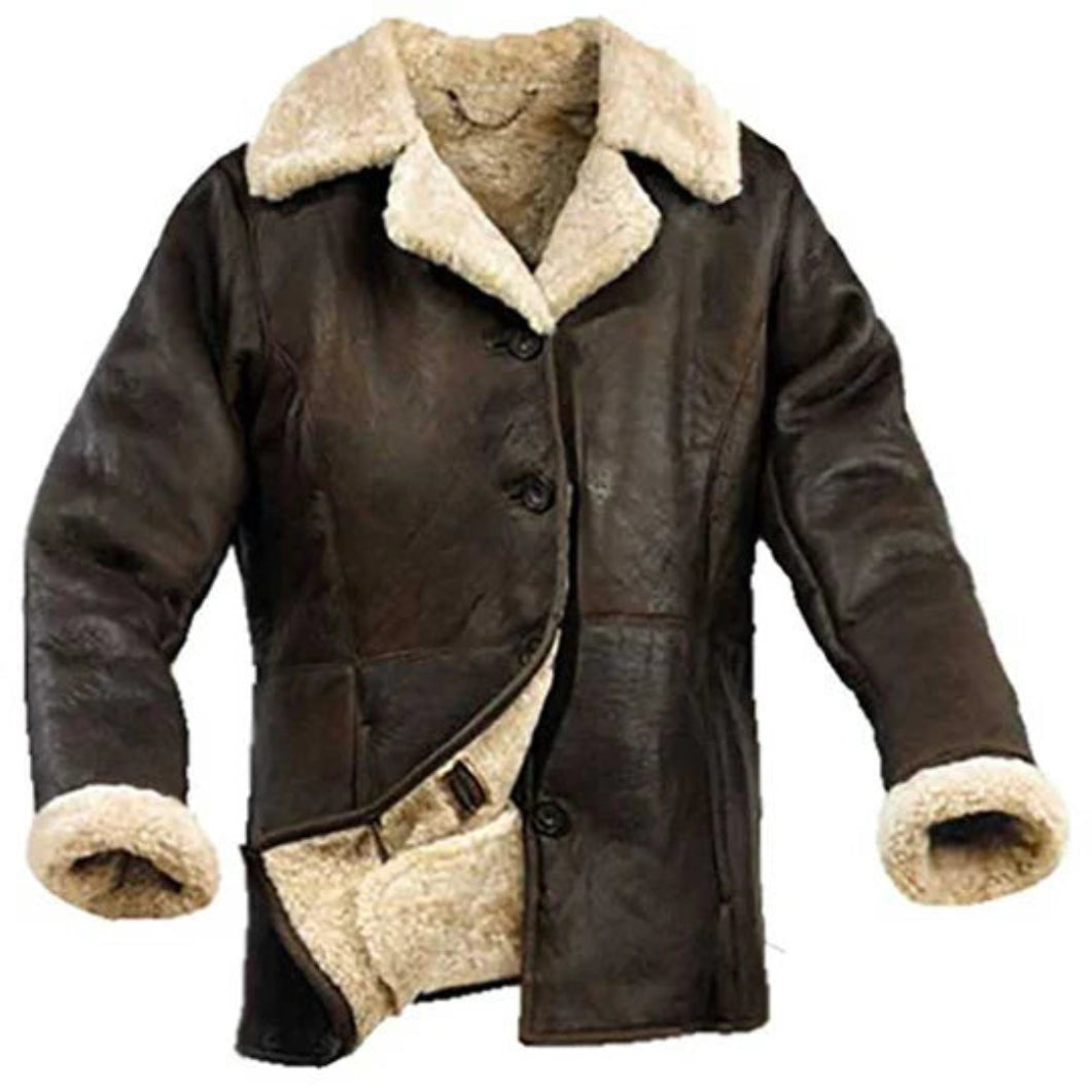 Women’s Dark Brown Aviator Jacket – Real Leather with Fur Collar