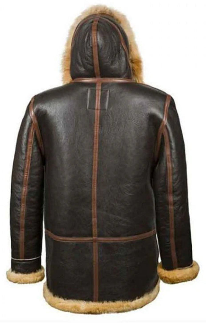 Men’s WWII B-7 Aviator Parka – Sheepskin Leather Jacket with Fur Hood