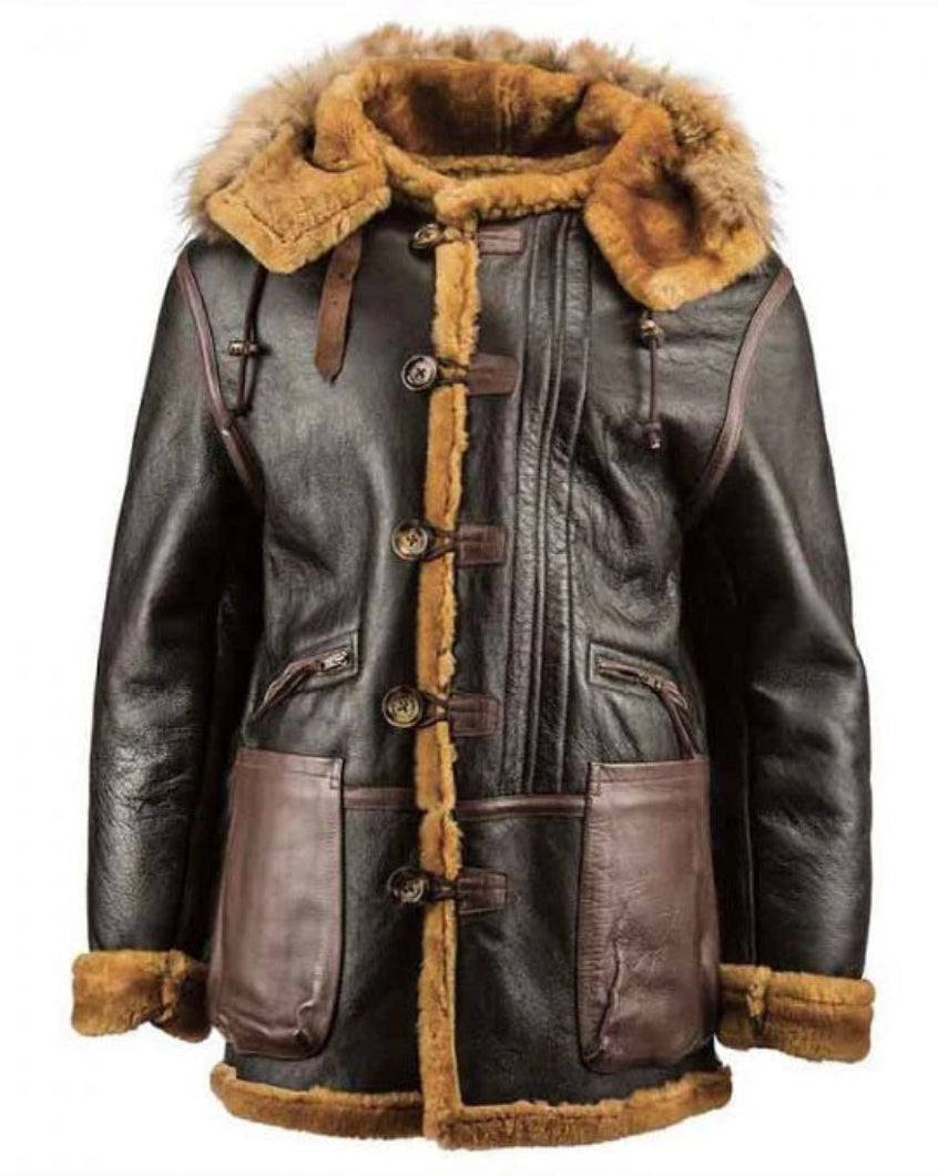 Men’s WWII B-7 Aviator Parka – Sheepskin Leather Jacket with Fur Hood