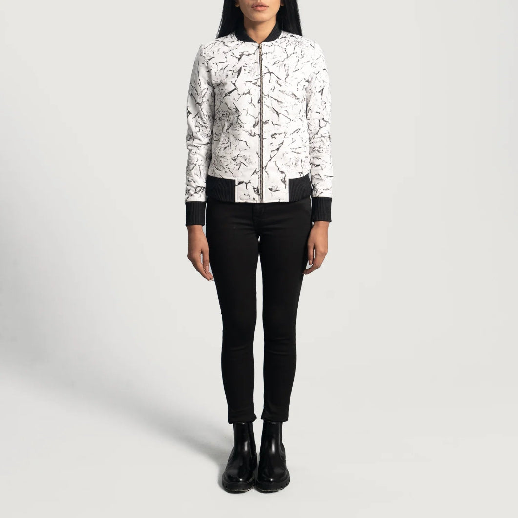 Premium White Dip & Dye Sheepskin Leather Bomber Jacket – Donna Blake