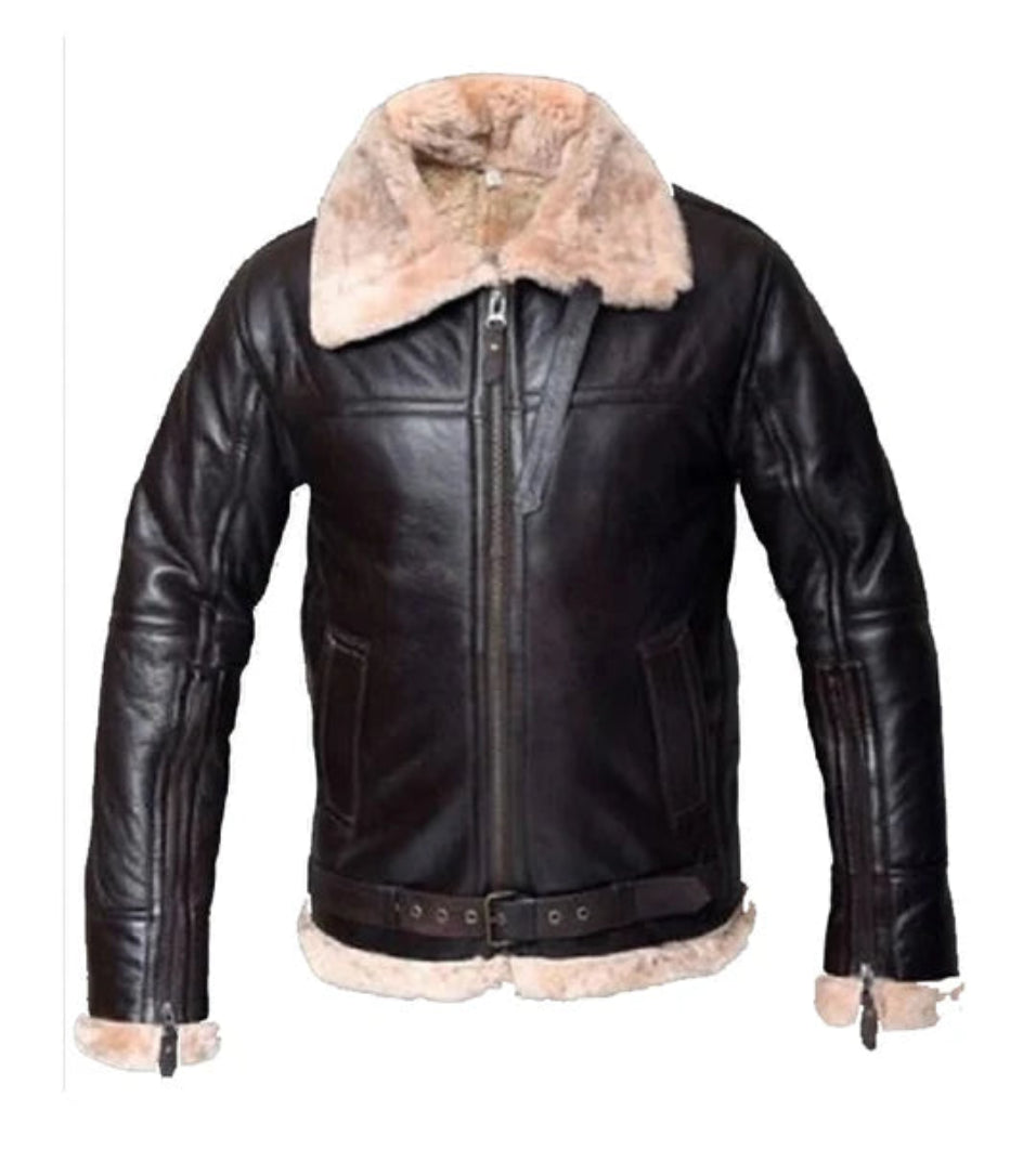 Men’s B3 Shearling Aviator Bomber Jacket – Classic WWII Leather Flight Coat