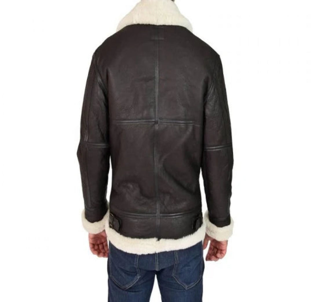 Jet Black B3 Aviator Jacket – Men’s Shearling-Lined Military Bomber Style