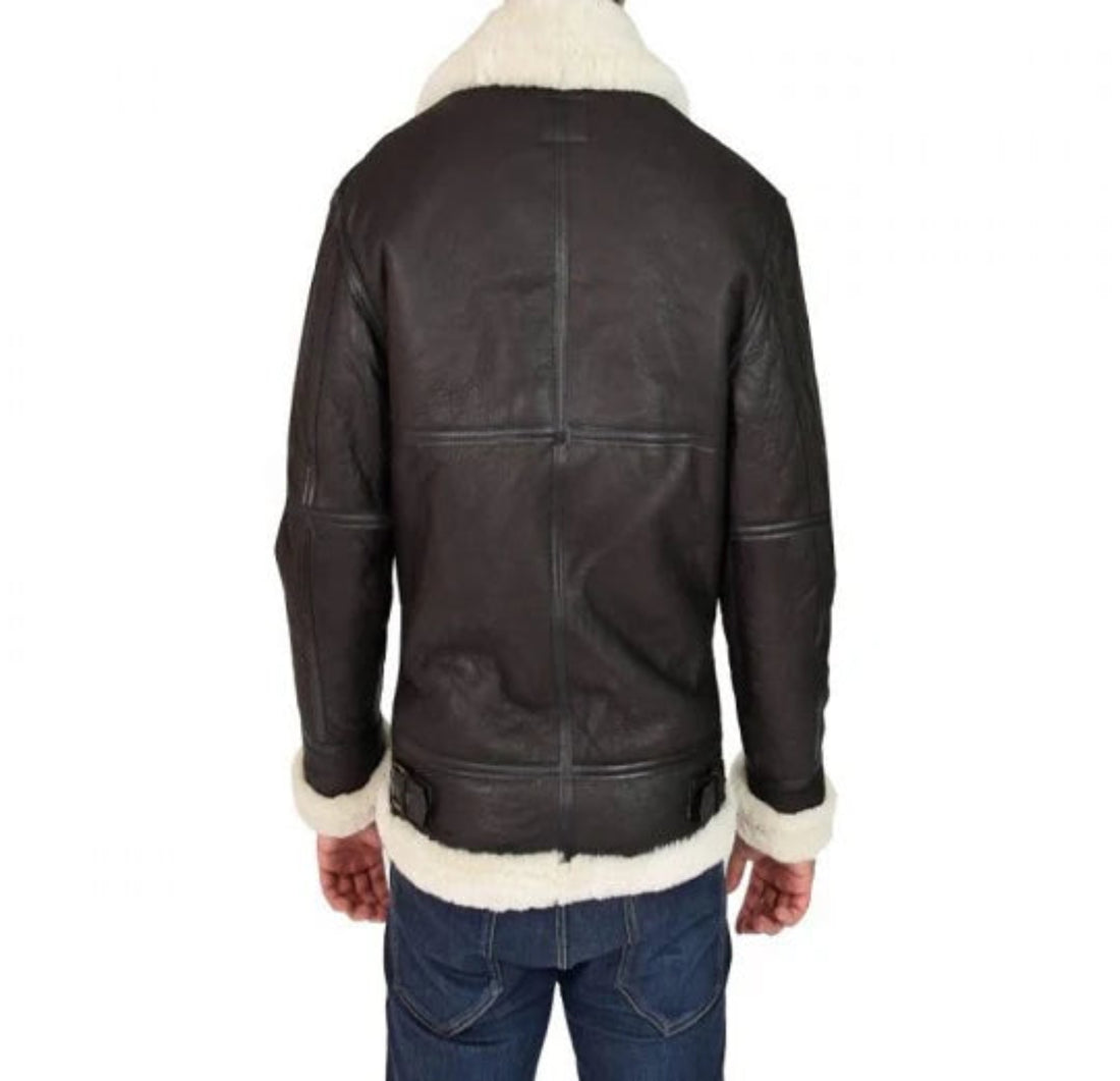 Jet Black B3 Aviator Jacket – Men’s Shearling-Lined Military Bomber Style