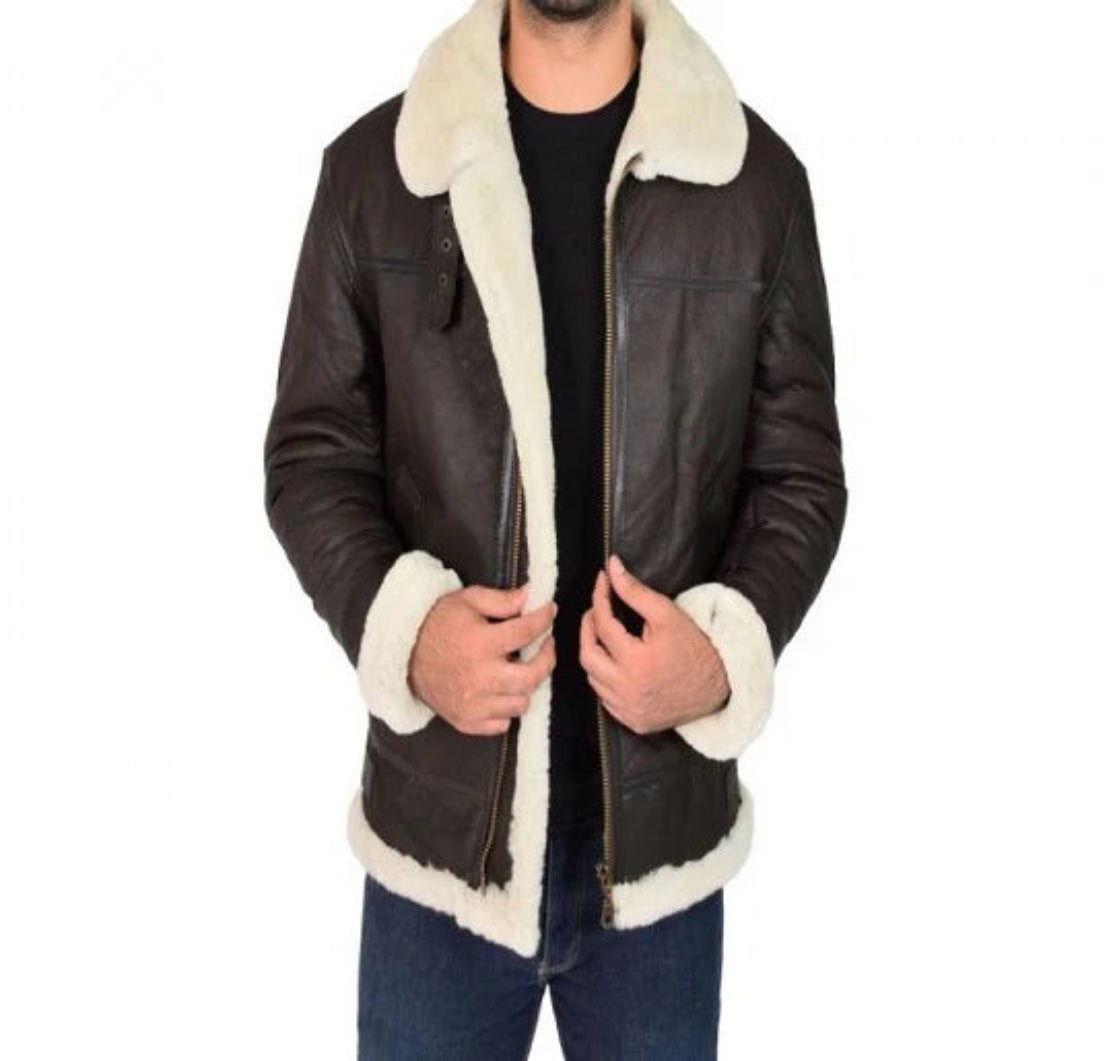 Jet Black B3 Aviator Jacket – Men’s Shearling-Lined Military Bomber Style