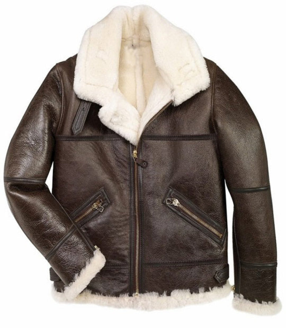 B3 Brown Bomber Jacket for Men – Real Sheepskin & Shearling Lining