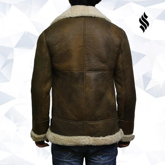 Men’s Shearling Leather Bomber Jacket – Authentic Aviator Flight Style