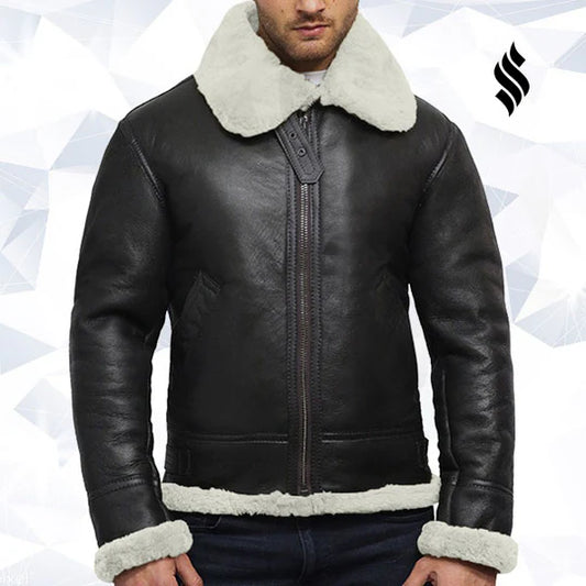 Men’s Sheepskin Leather Aviator Jacket – Authentic Shearling Flight Style