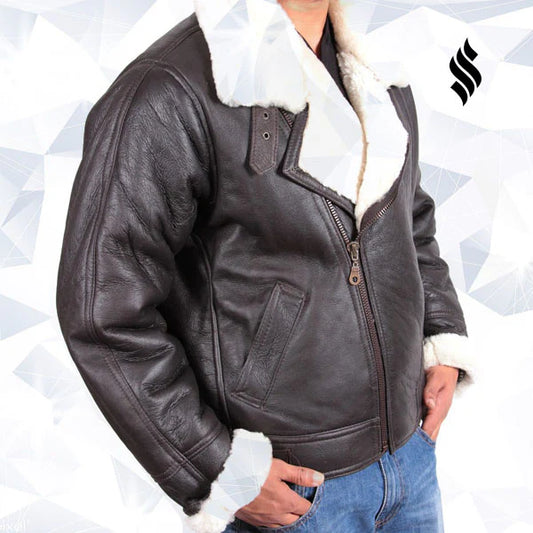 Men’s Shearling-Lined B3 Bomber Jacket – Vintage Aviator Sheepskin Leather Coat