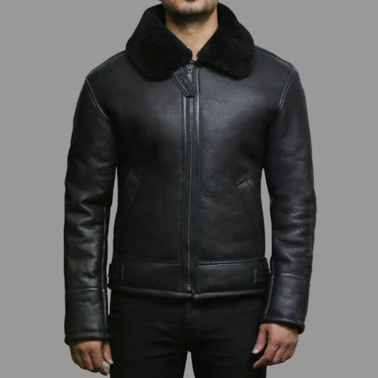 Men’s Black B3 Aviator Jacket – Real Shearling Sheepskin Bomber Pilot Style