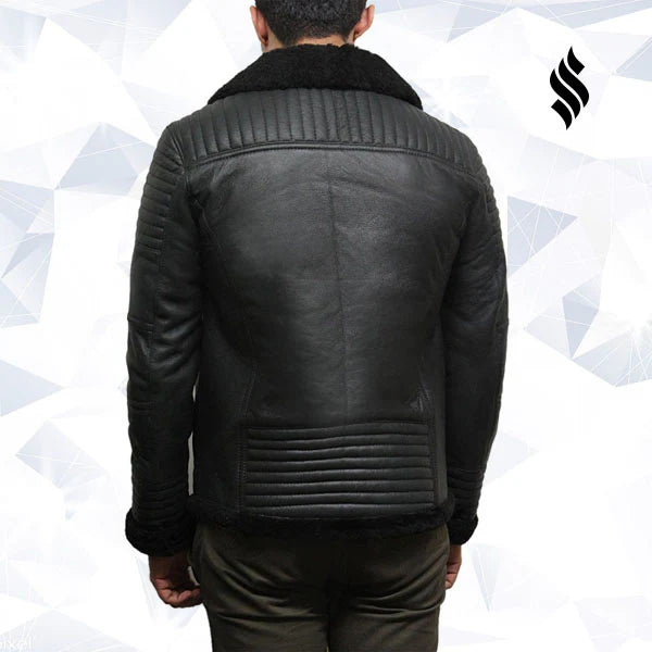 Men’s Black Sheepskin Flying Jacket – Classic Aviator Style