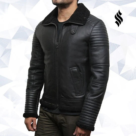 Men’s Black Sheepskin Flying Jacket – Classic Aviator Style