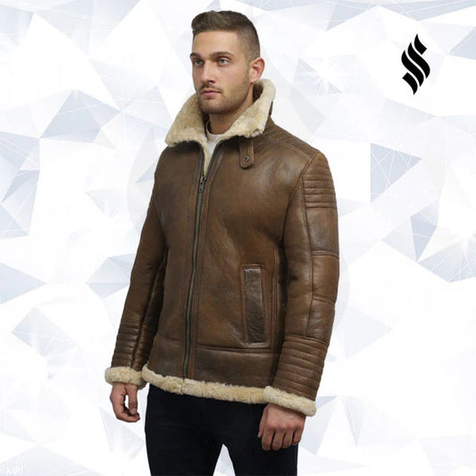Men’s Brown Sheepskin Flying Jacket – Real Leather Shearling Aviator Style