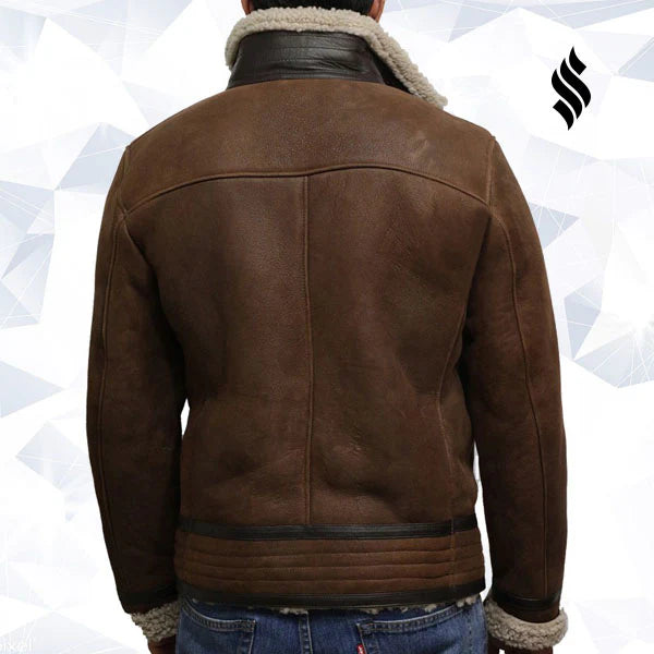 Classic Men’s Brown Sheepskin Leather Jacket – Real Shearling Vintage Style