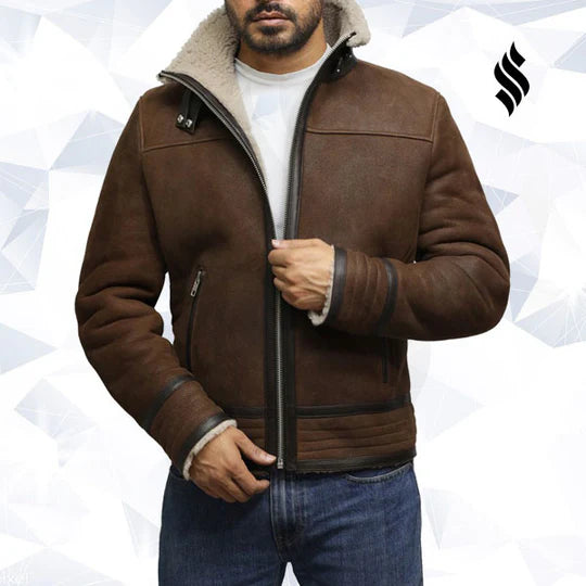 Classic Men’s Brown Sheepskin Leather Jacket – Real Shearling Vintage Style