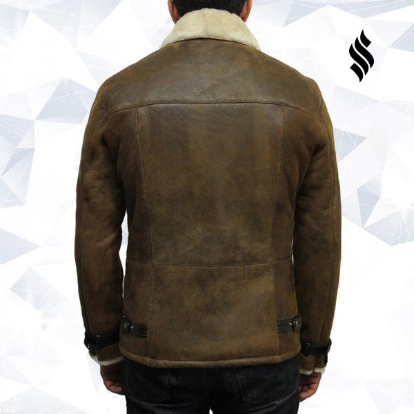 Men’s Luxury Rust Brown Aviator Jacket – Real Shearling Sheepskin Leather